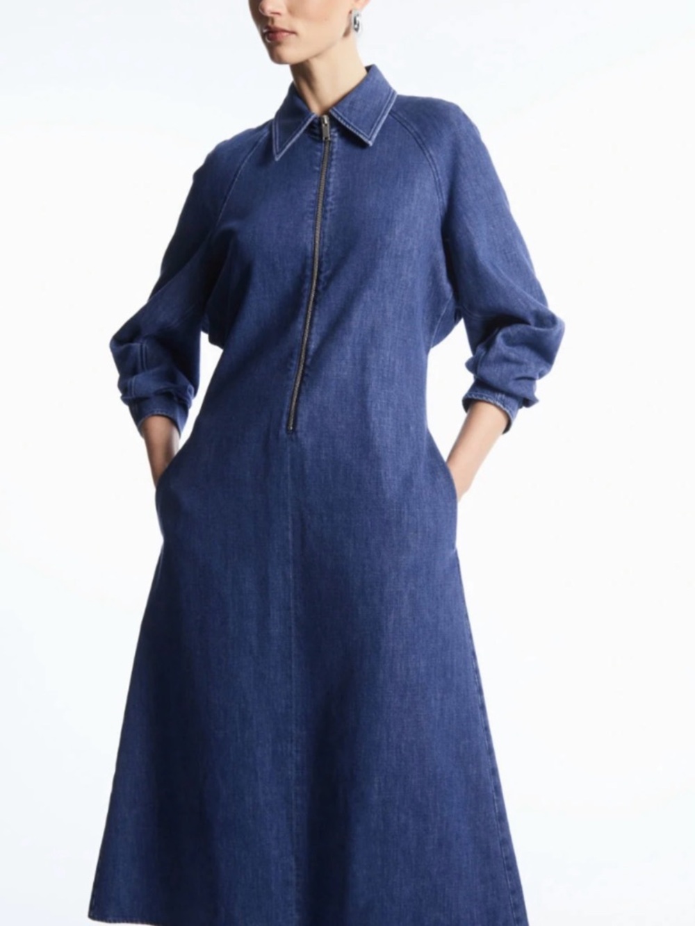 COS Denim Zip-Front Women's Dress with batwing sleeves
